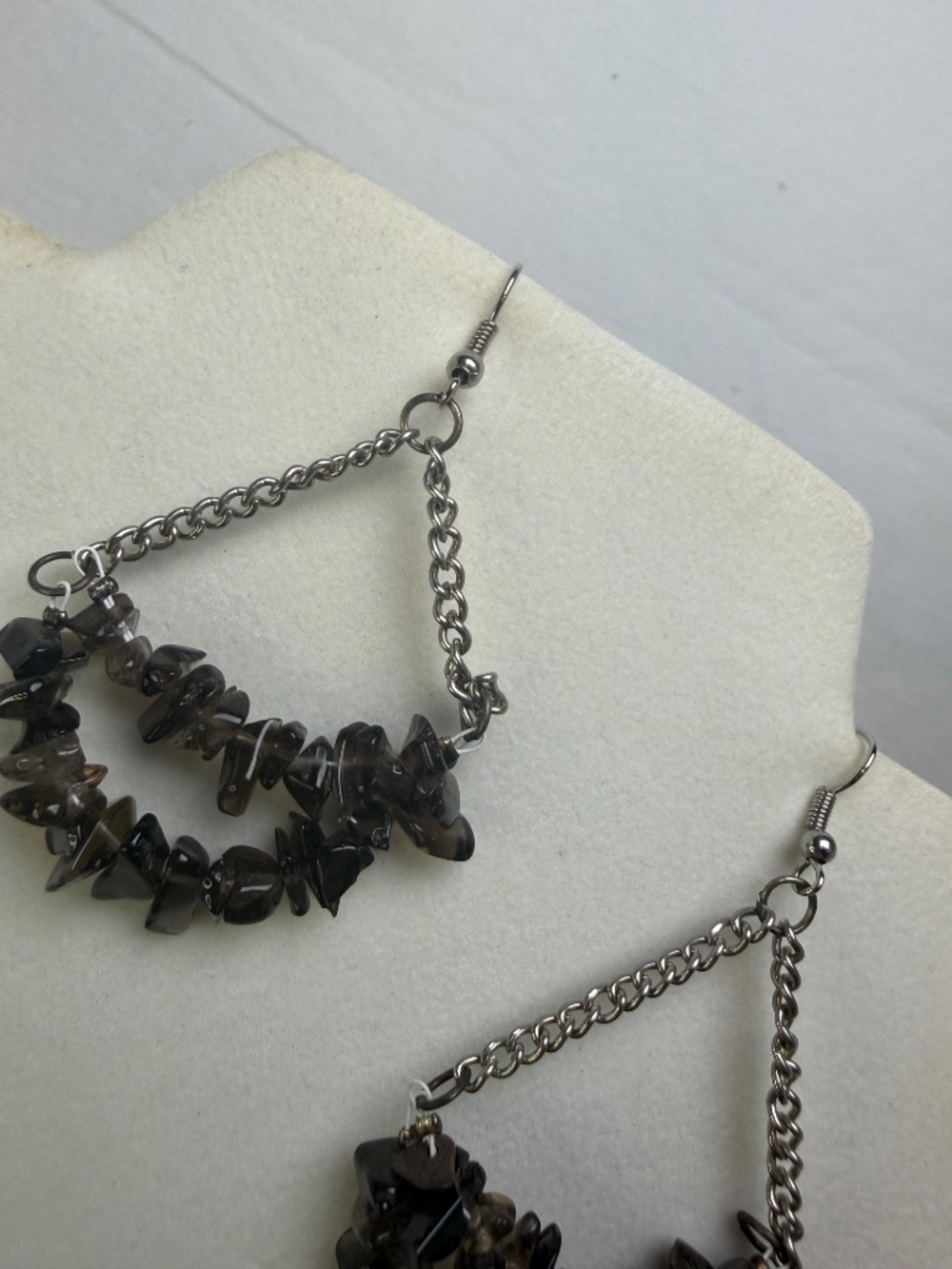 Handmade Dangle Earrings Smokey Quartz Chips Earwire Boho - Picture 5 of 6